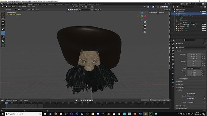 Animated skeletal pirate head Low-poly 3D model