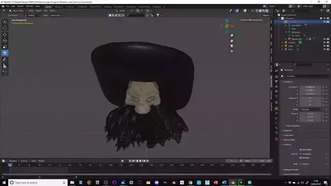Animated skeletal pirate head Low-poly 3D model