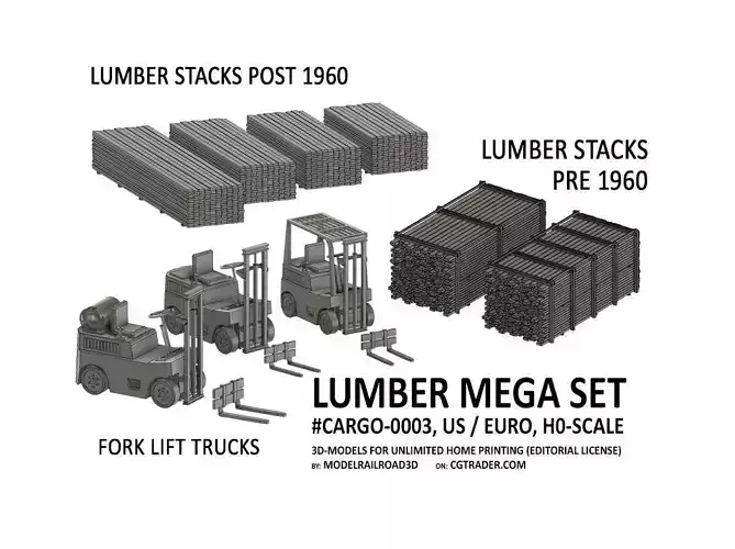 CARGO-0003 Lumber set H0-scale 18 items 3D print model