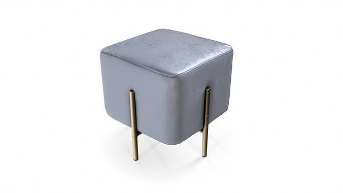 HOMESCAPES Square Velvet Ottoman with Metal Legs 3D model