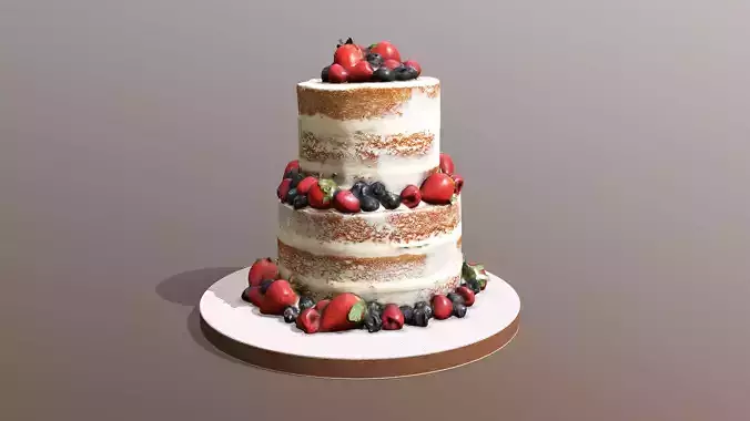 Semi Naked Berry Cake 3D model