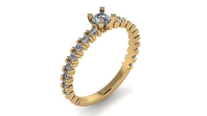 solitaire engagement ring with diamond wedding band 3D print model