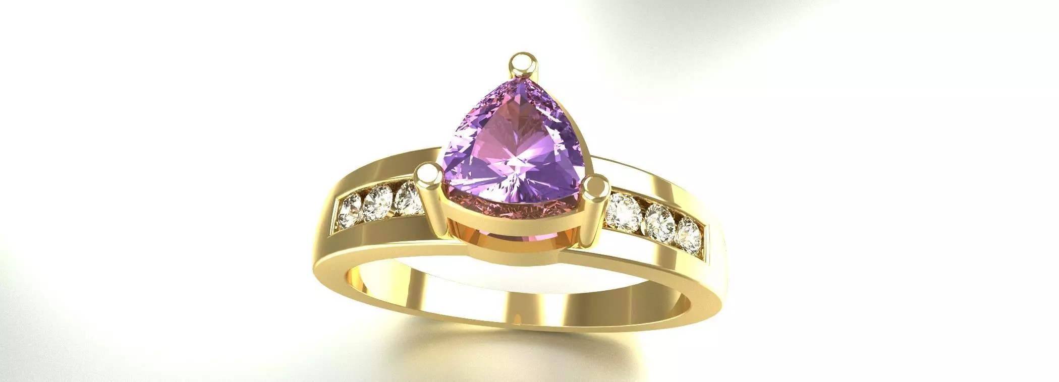 Trillion Cut Ladies Ring Size 7 Round Gems Gold Sterling Jewelry 3D print model