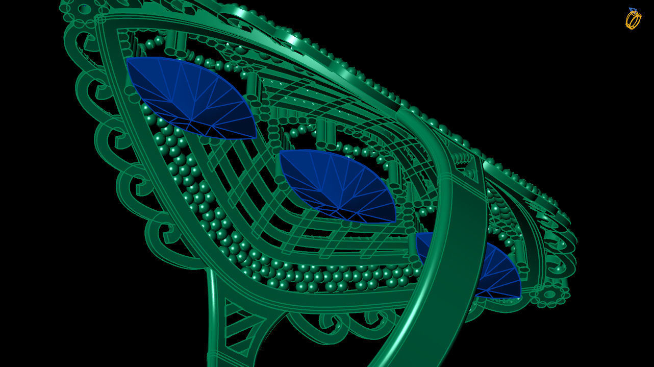 art deco emerald ring   stl file 3D print model_9