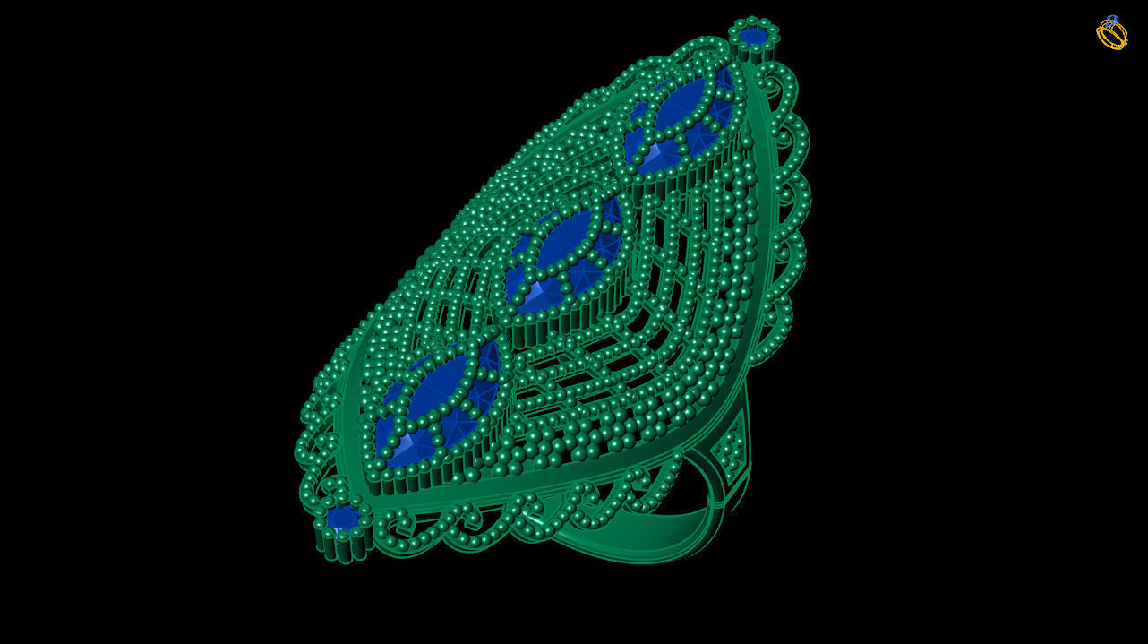 art deco emerald ring   stl file 3D print model_1