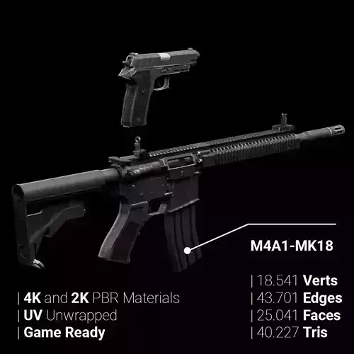 Game-ready 3D M4A1-MK18 and Sig Sauer P226  Low-poly 3D model