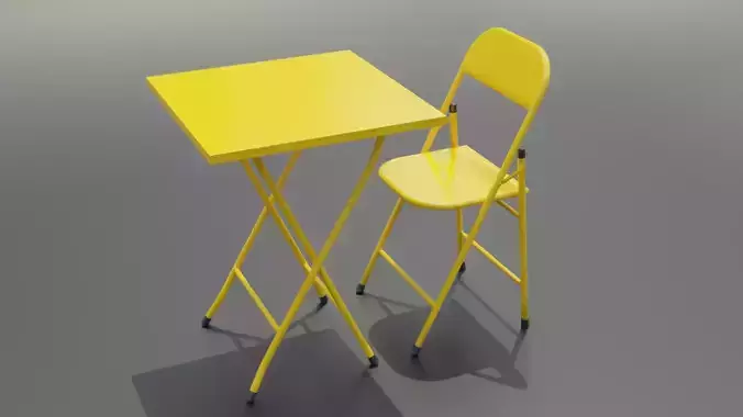 Folding Chair and Table  Low-poly 3D model