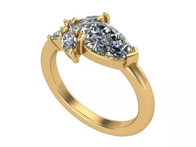 Golden Pear Diamond Ring 3D print model_0