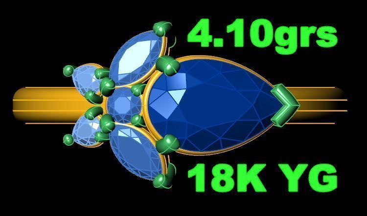 Golden Pear Diamond Ring 3D print model_4