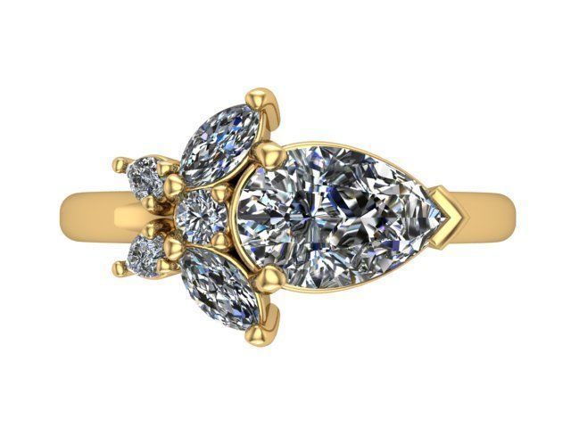 Golden Pear Diamond Ring 3D print model_1