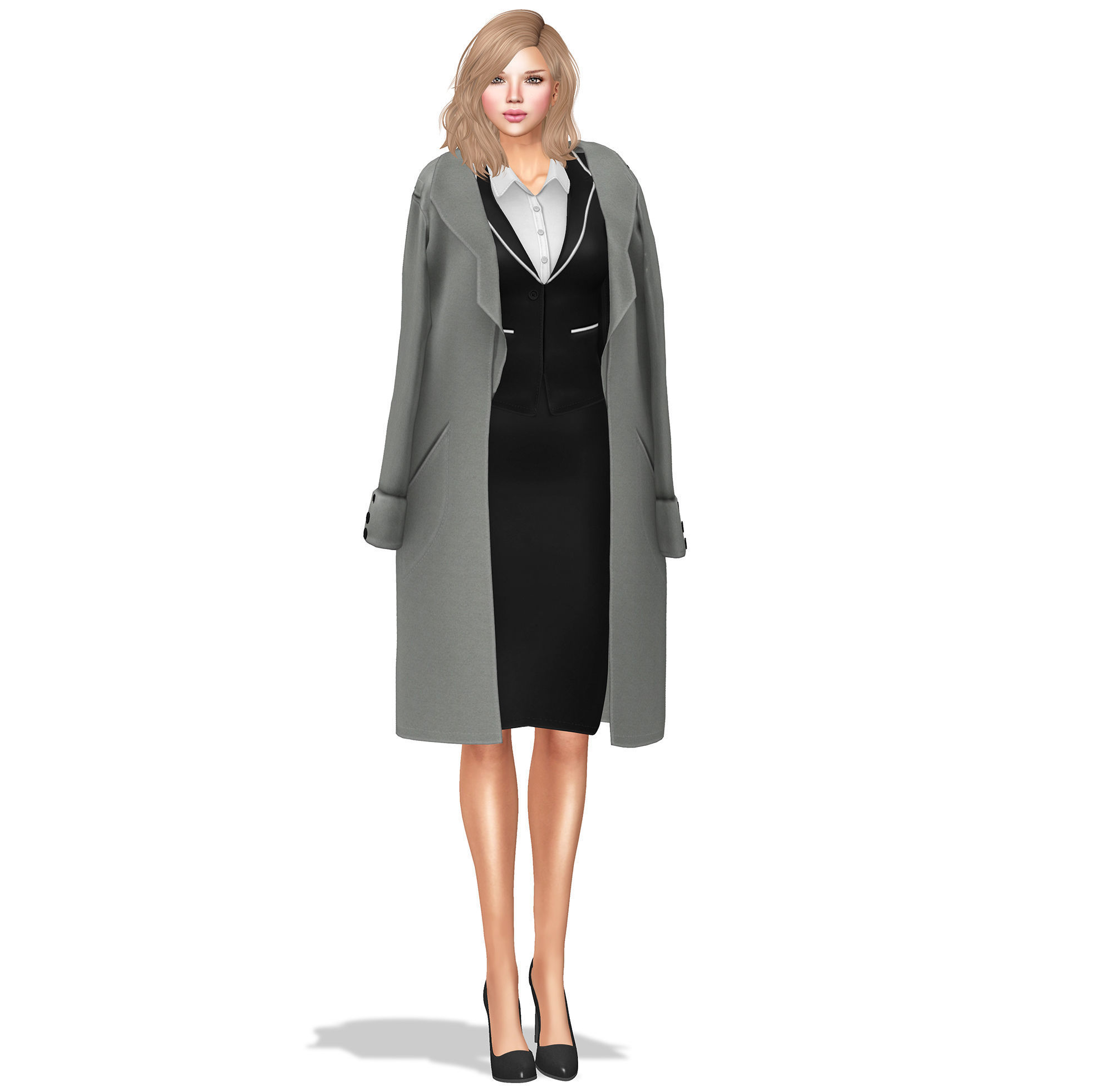 Womens Business Suit With Coat Over Low-poly 3D model_2