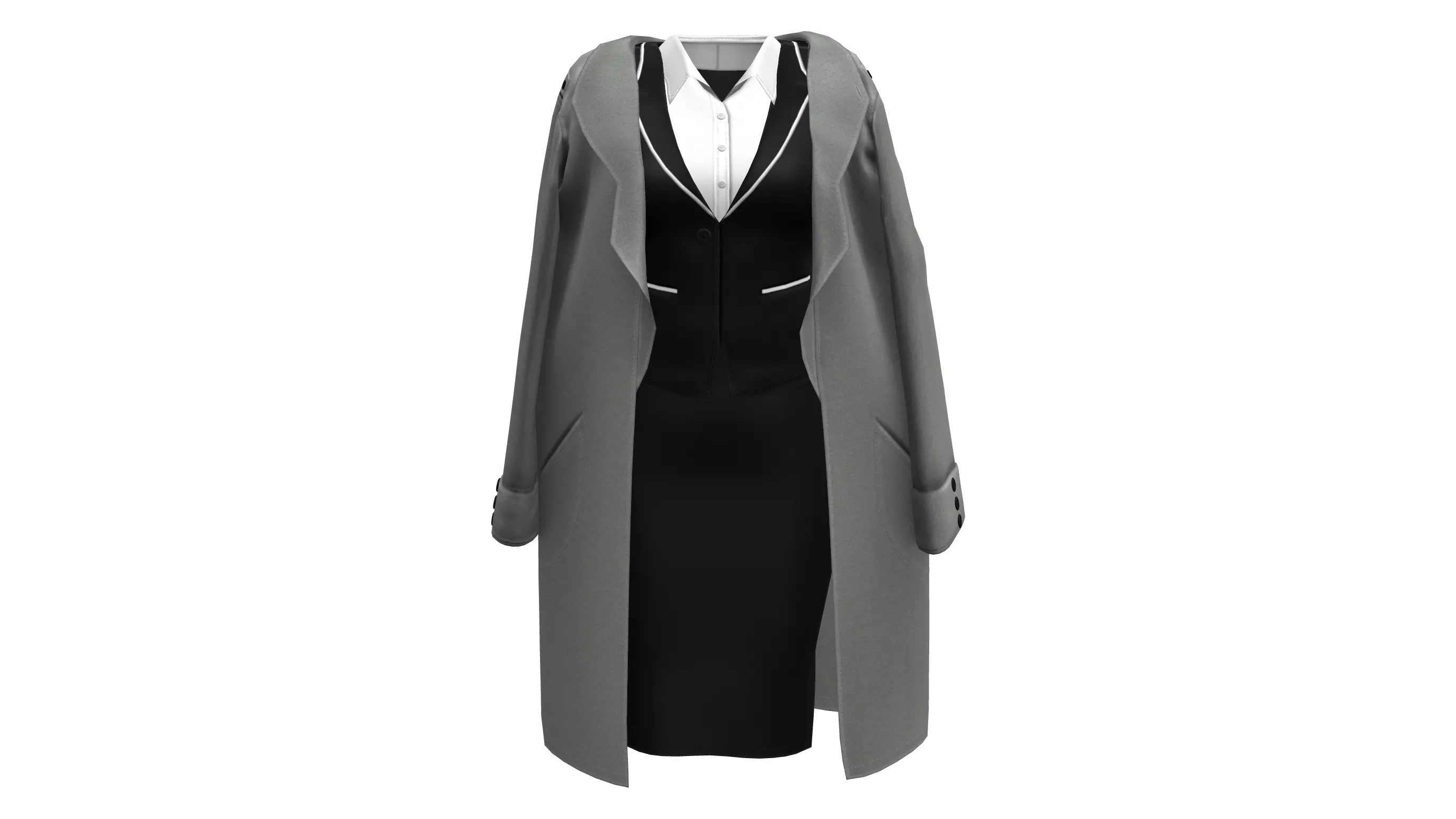 Womens Business Suit With Coat Over Low-poly 3D model_0
