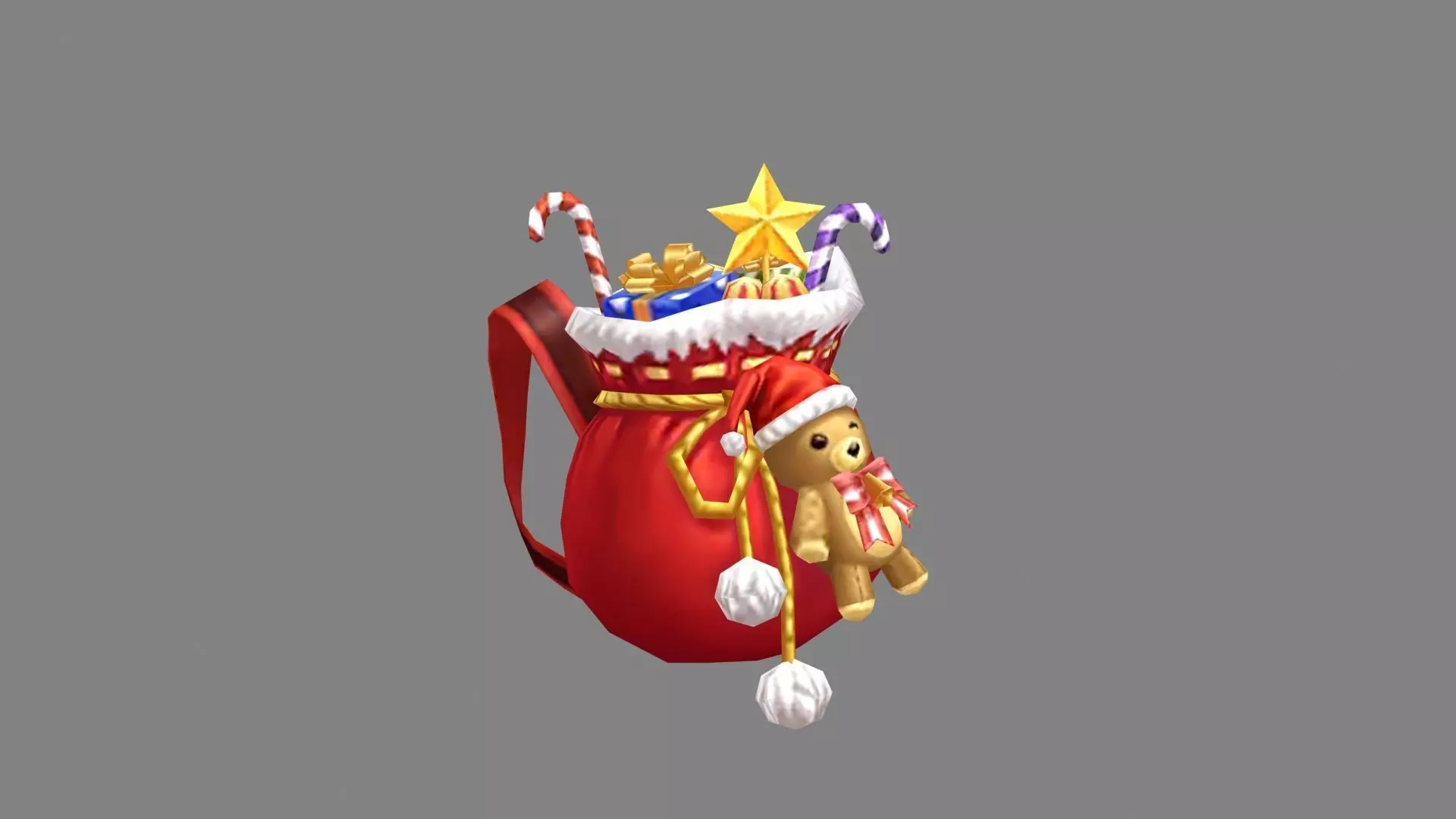 cartoon christmas backpack B - Santa Claus gift bag Low-poly 3D model