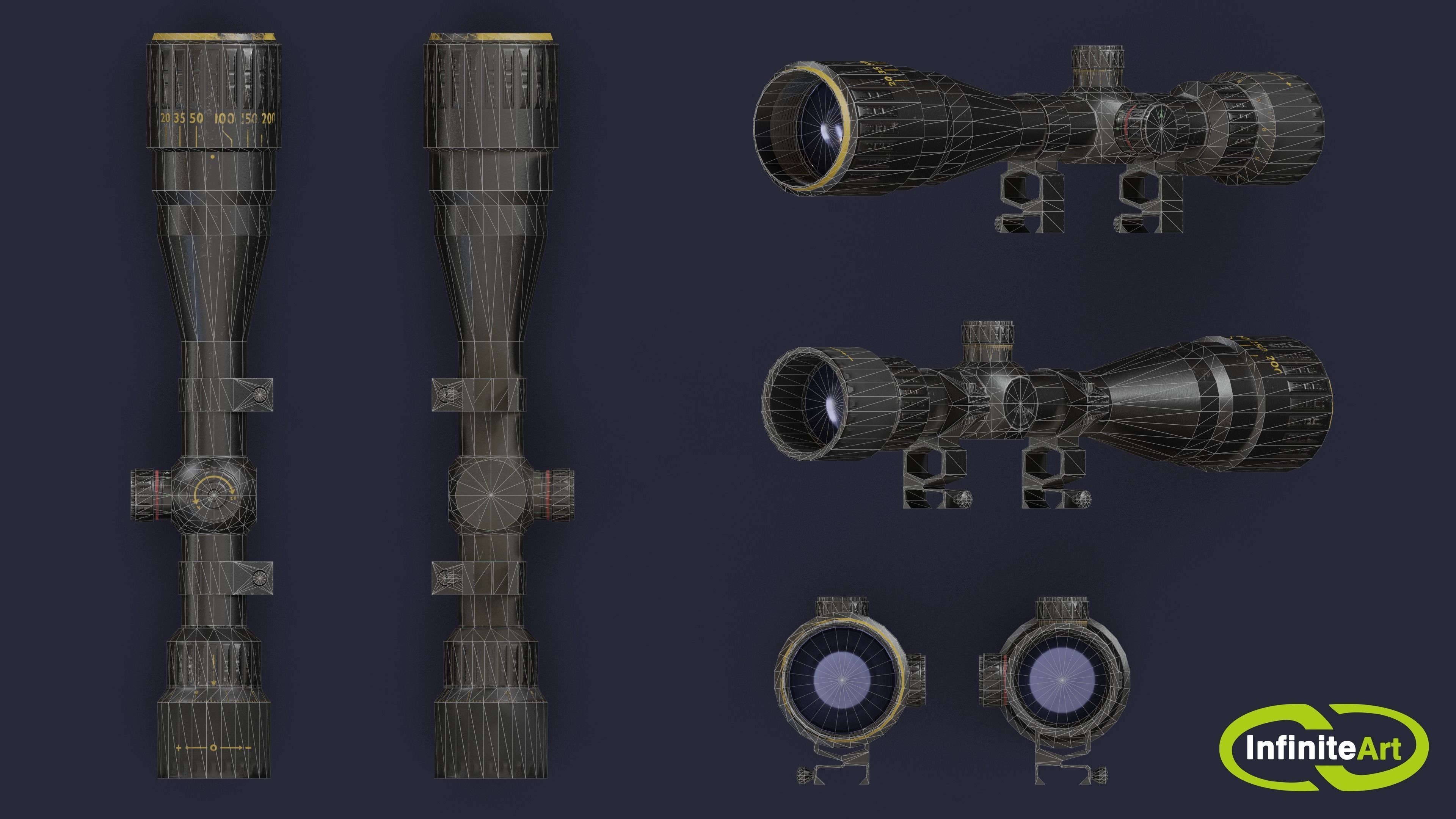 Sniper scope Low-poly 3D model_3
