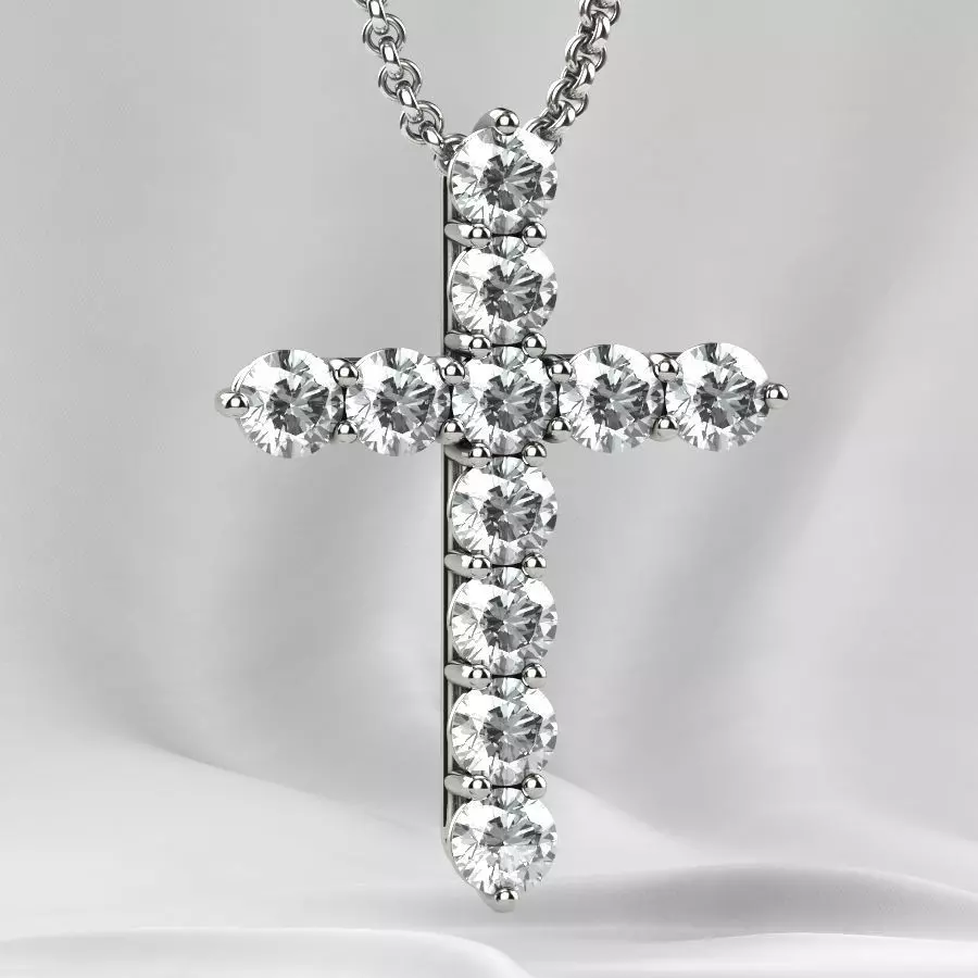 4mm Diamonds Tiffanys Style Cross Gold Platinum Necklace 3D print model