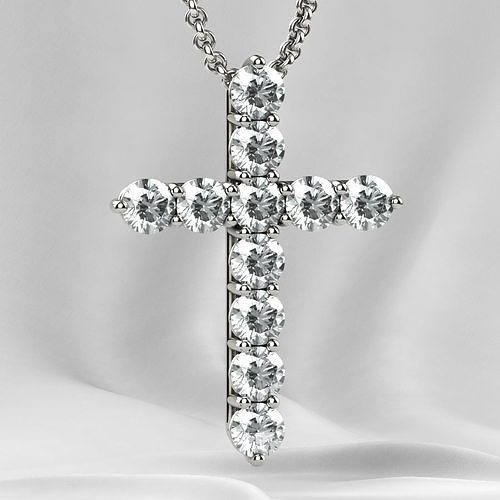 4mm Diamonds Tiffanys Style Cross Gold Platinum Necklace 3D print model