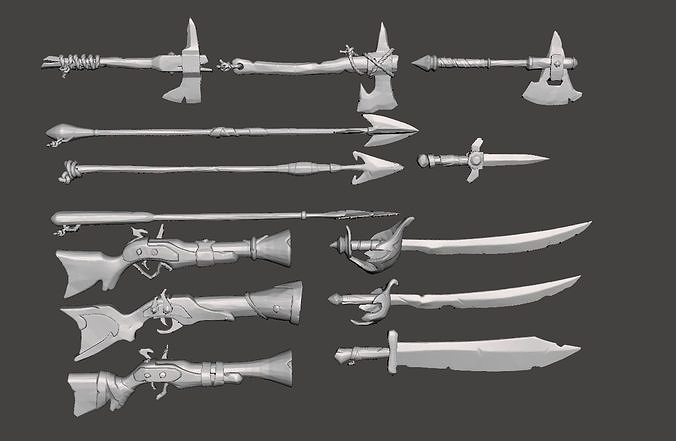 Bundle Weapon Sea of Thieves 3D Model 3D print model