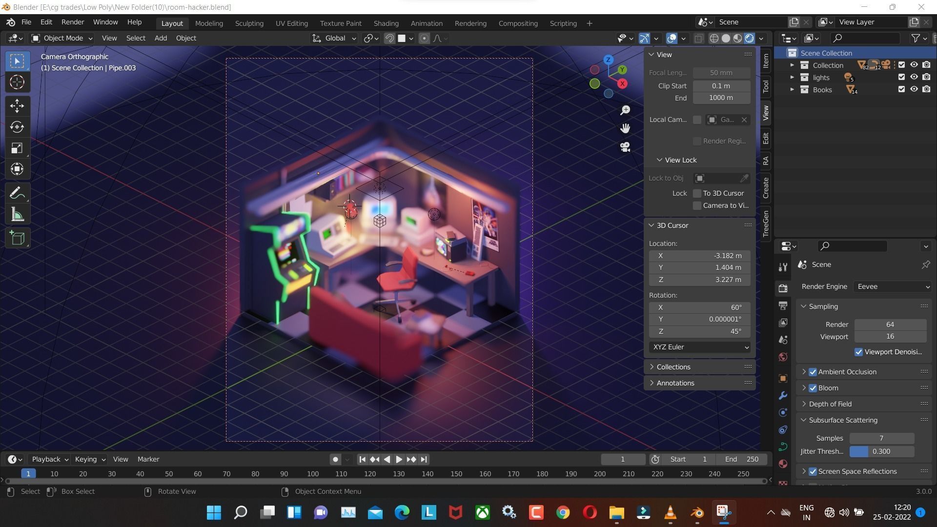 room-hacker low poly model render in blender Low-poly 3D model_2
