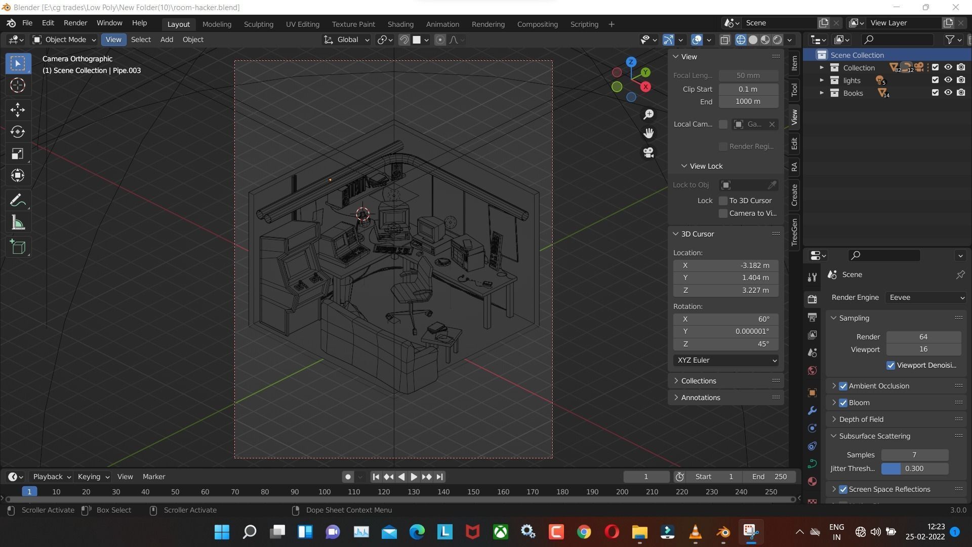 room-hacker low poly model render in blender Low-poly 3D model_4