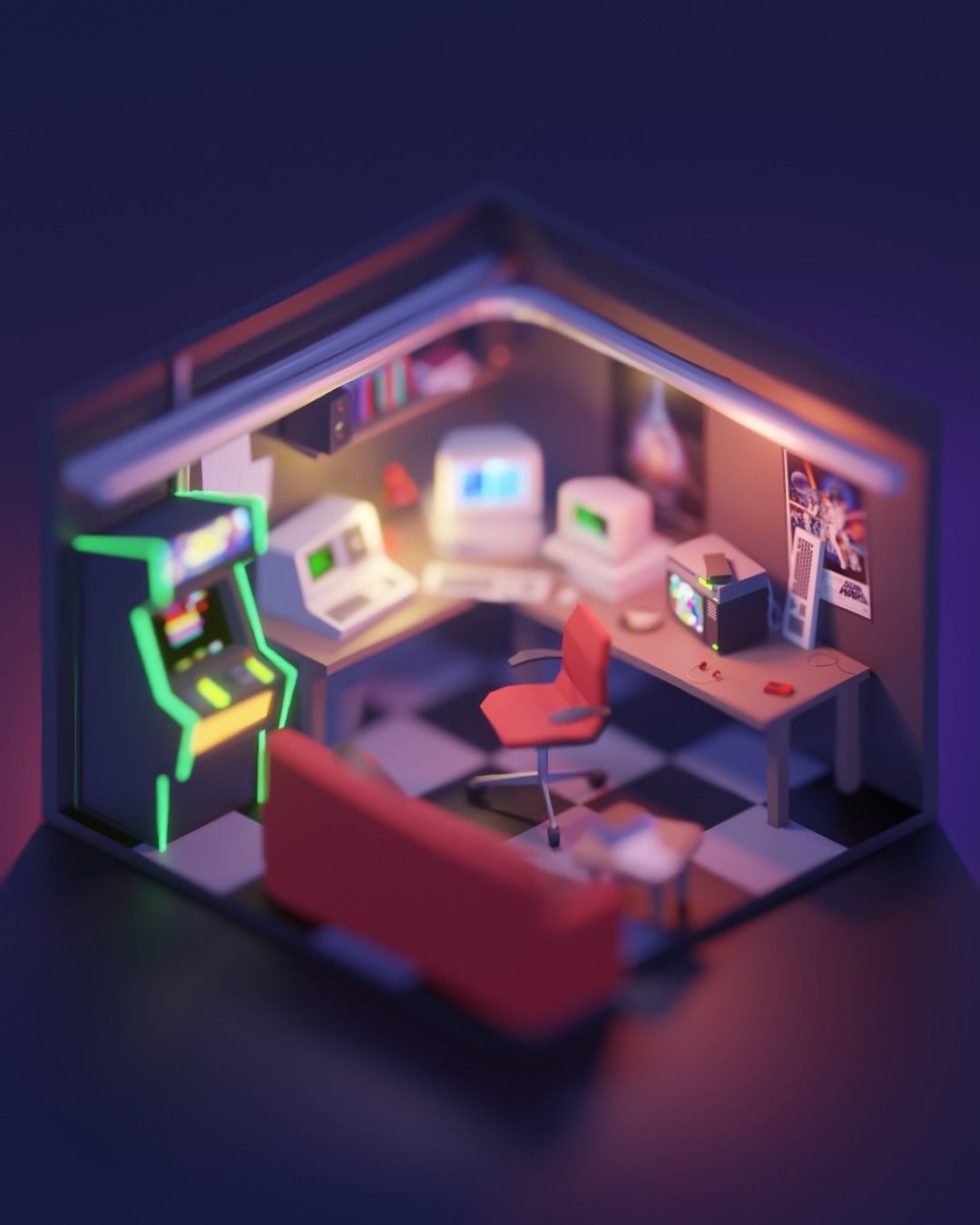room-hacker low poly model render in blender Low-poly 3D model_1