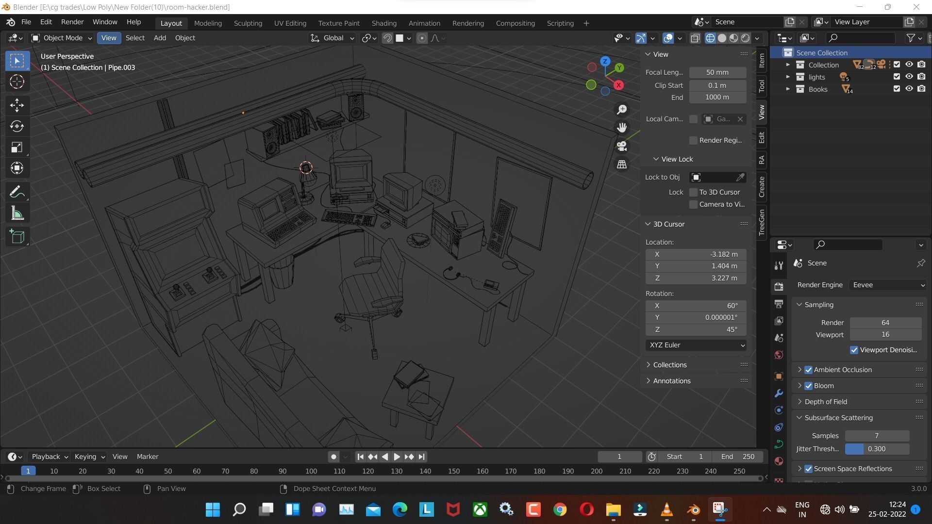 room-hacker low poly model render in blender Low-poly 3D model_6