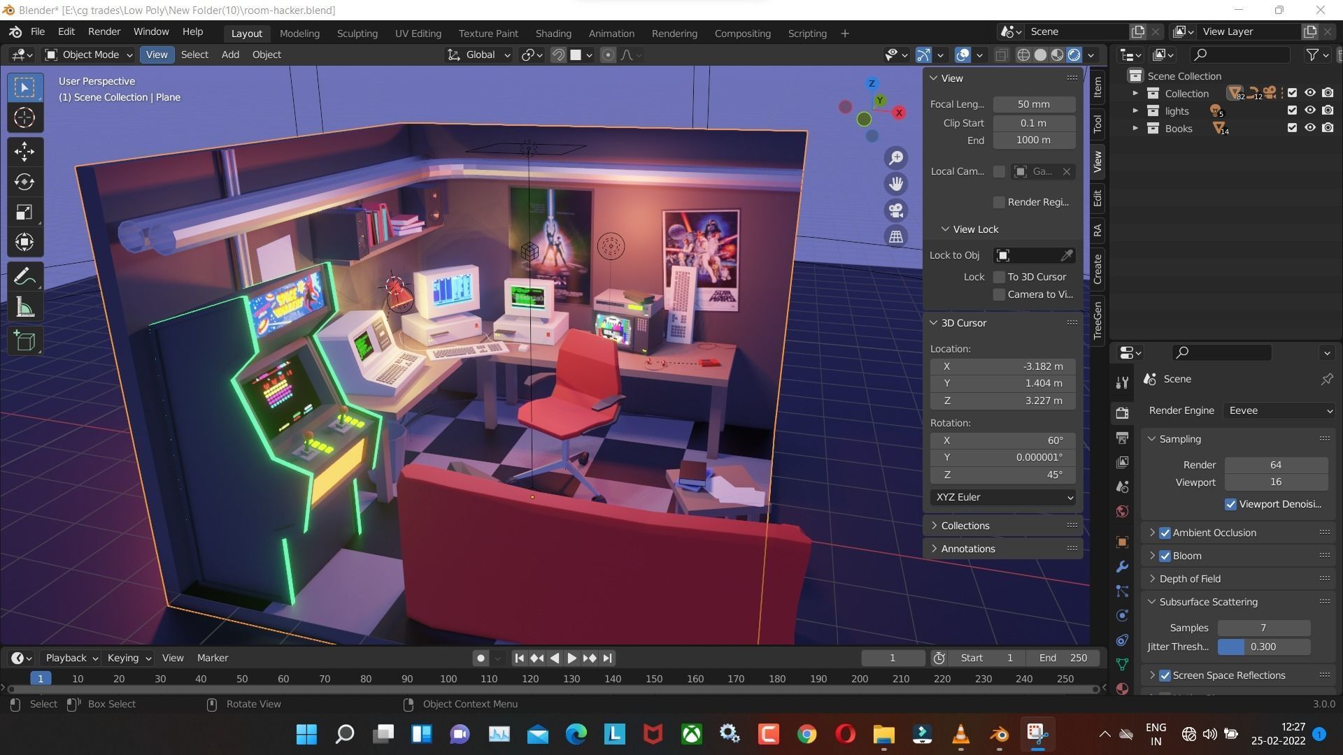 room-hacker low poly model render in blender Low-poly 3D model_10