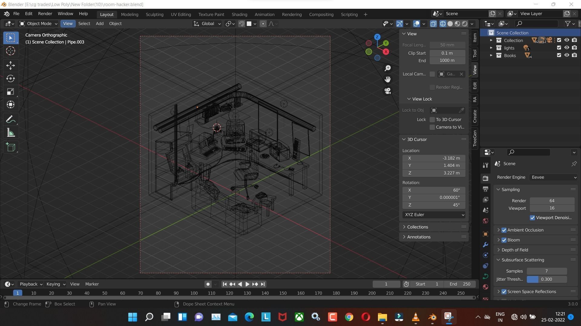 room-hacker low poly model render in blender Low-poly 3D model_3