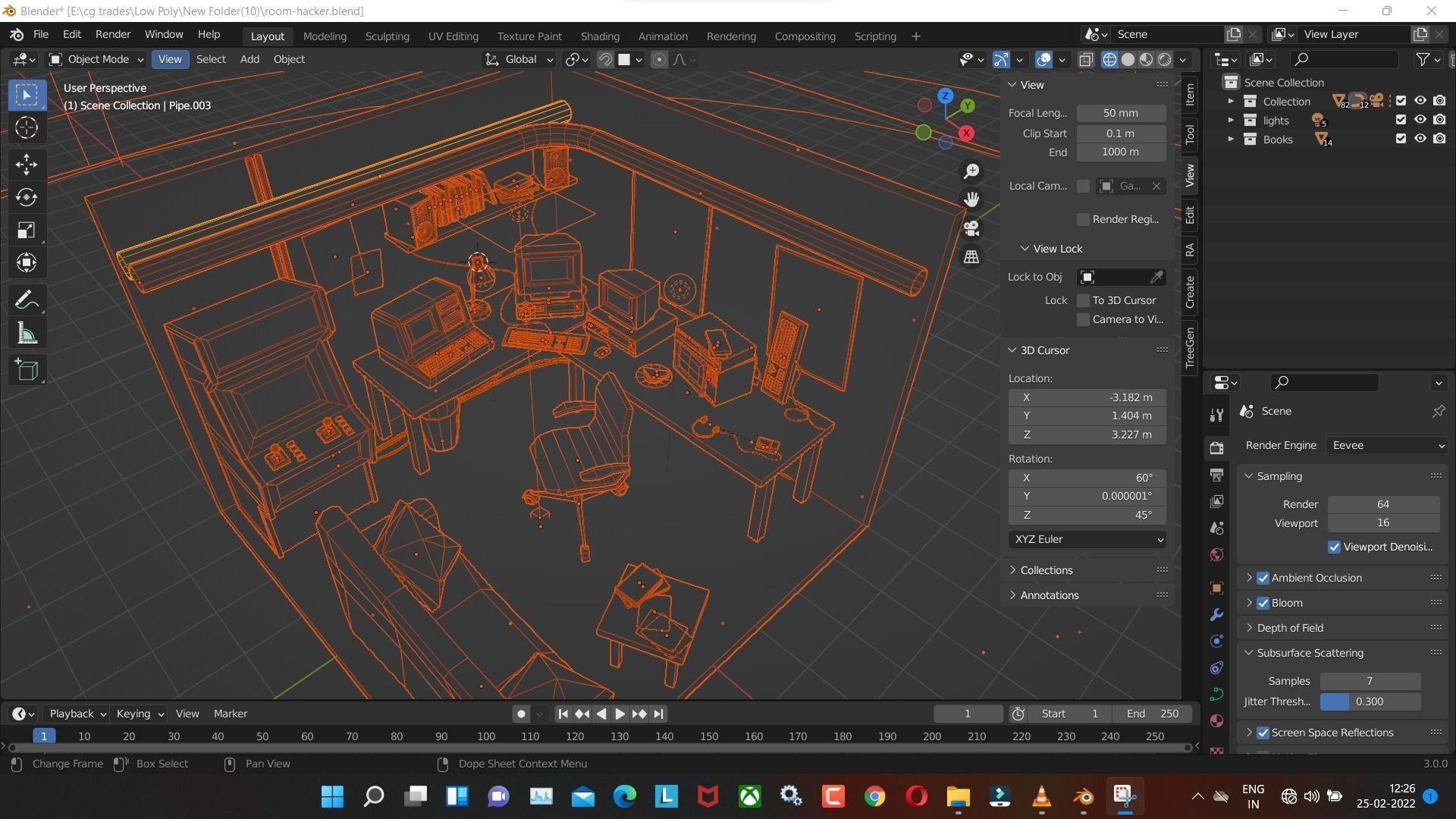 room-hacker low poly model render in blender Low-poly 3D model_7