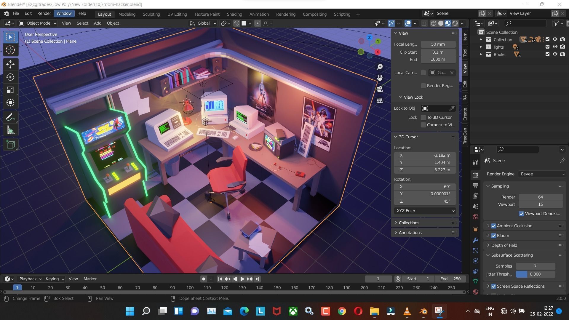 room-hacker low poly model render in blender Low-poly 3D model_9