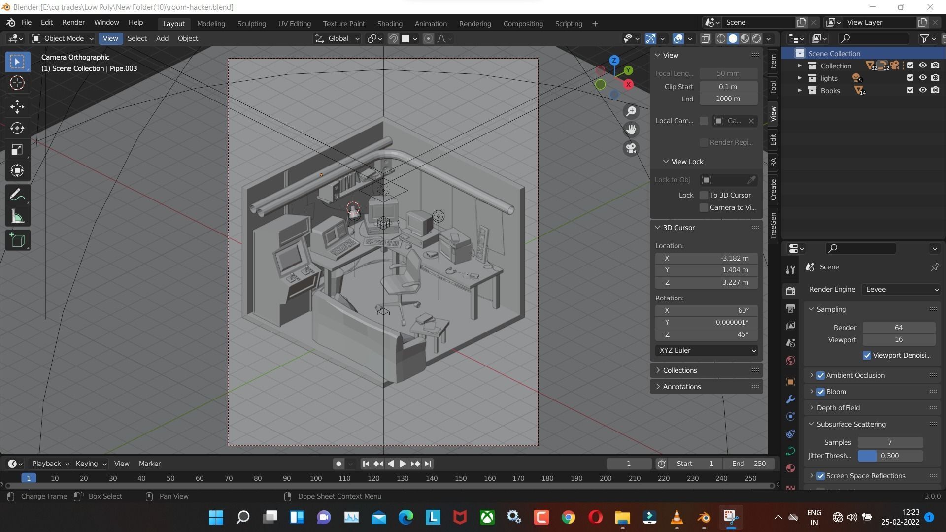 room-hacker low poly model render in blender Low-poly 3D model_5