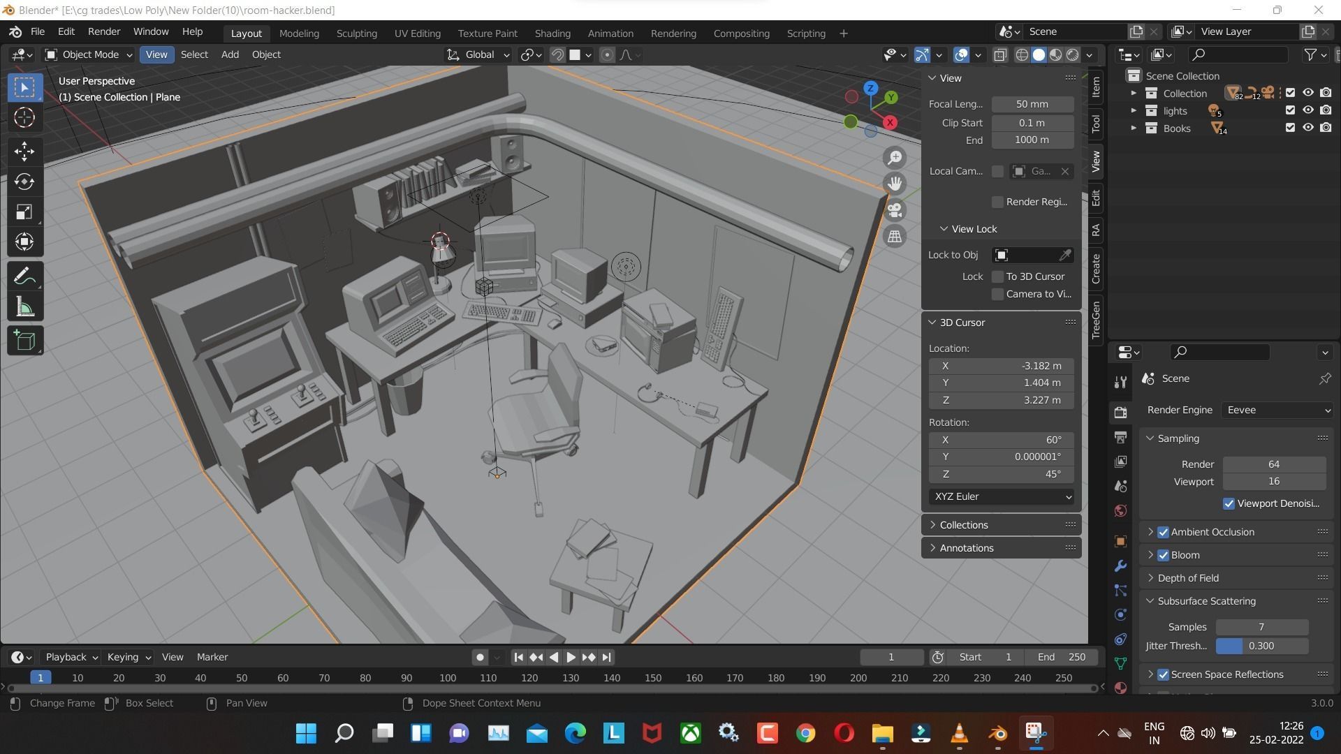 room-hacker low poly model render in blender Low-poly 3D model_8