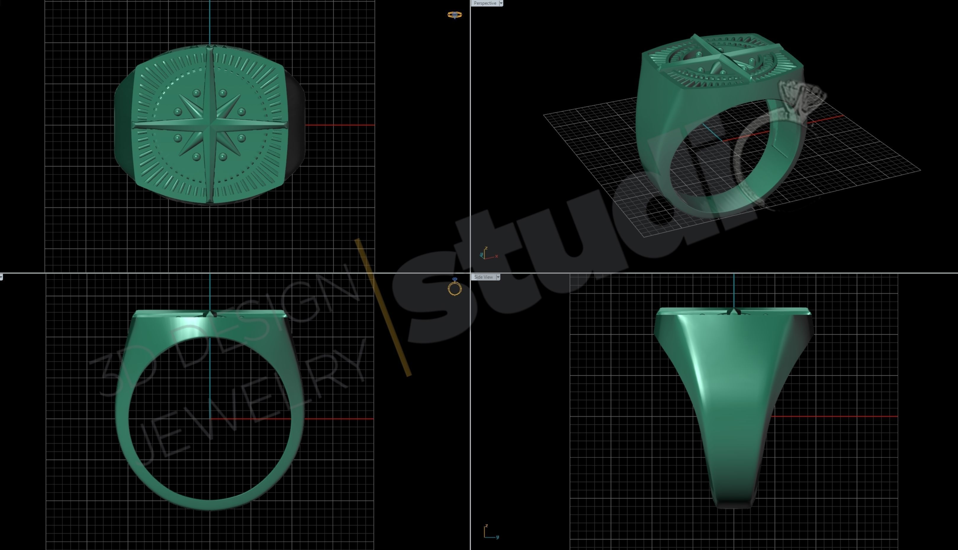 Highly detailed compass ring 3d model  3D print model_4