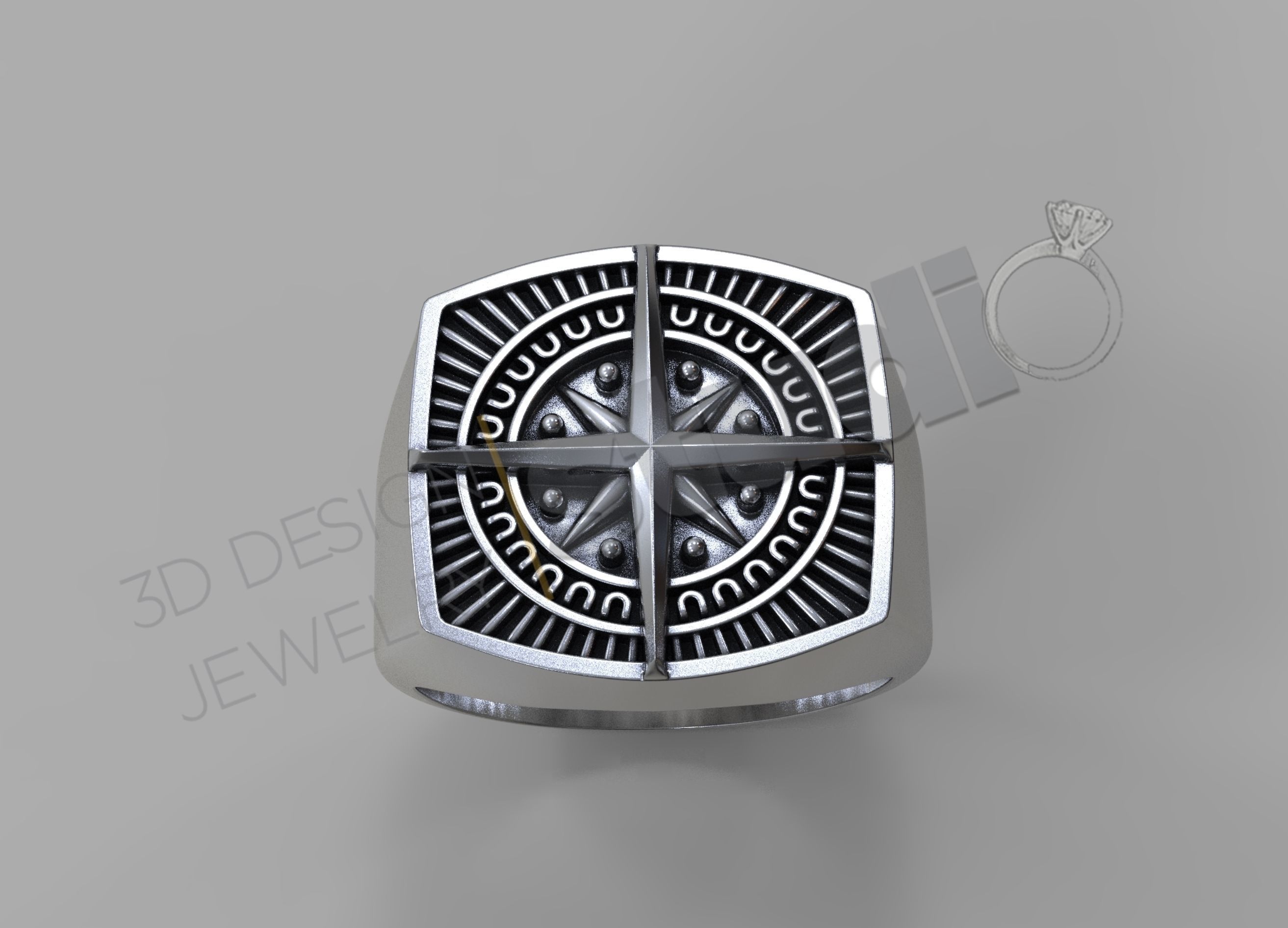 Highly detailed compass ring 3d model  3D print model_1