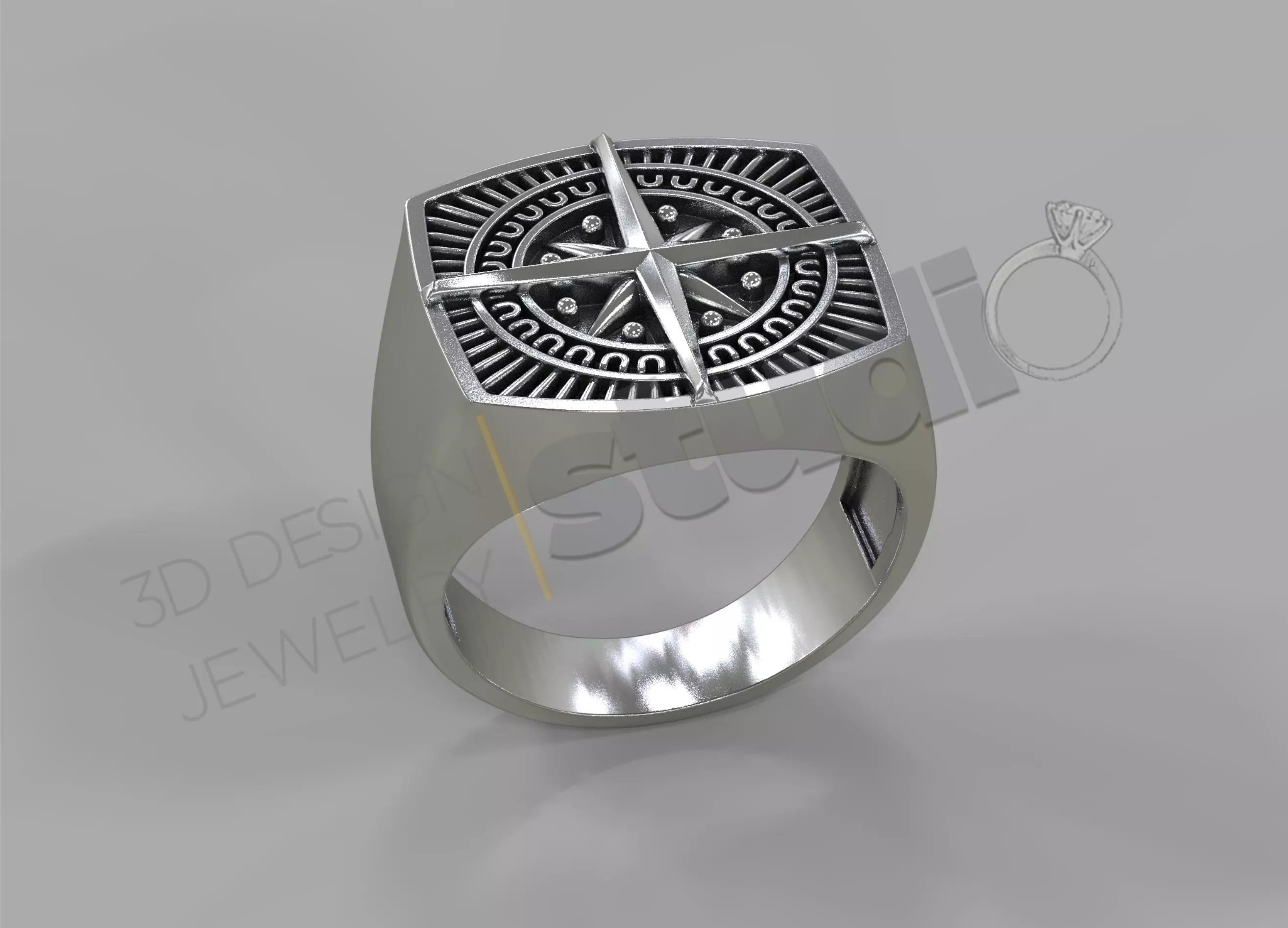 Highly detailed compass ring 3d model  3D print model_0
