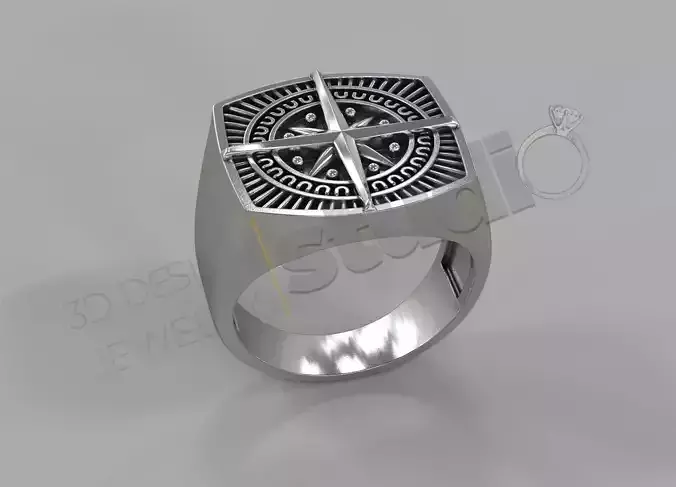 Highly detailed compass ring 3d model 