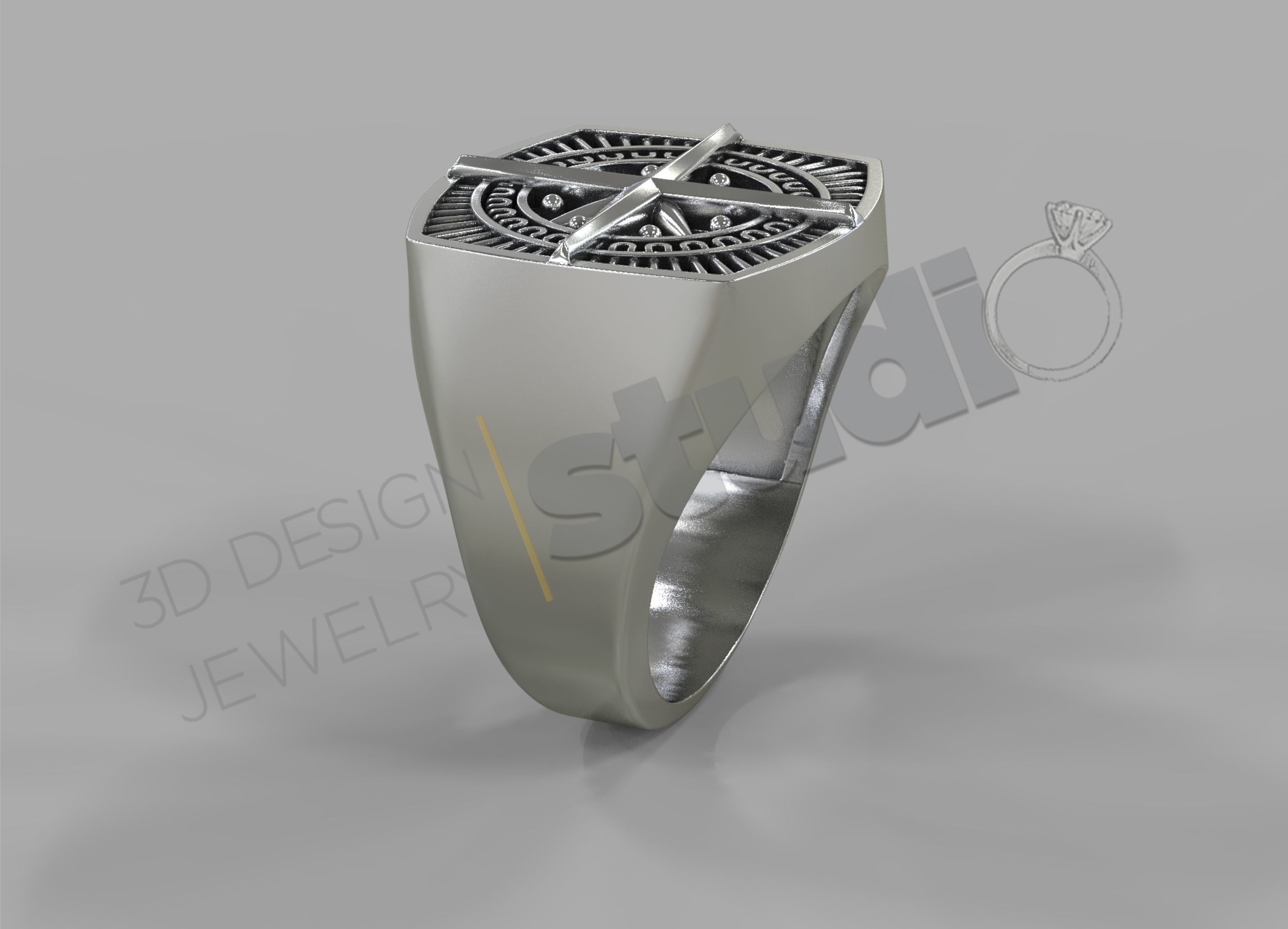 Highly detailed compass ring 3d model  3D print model_2