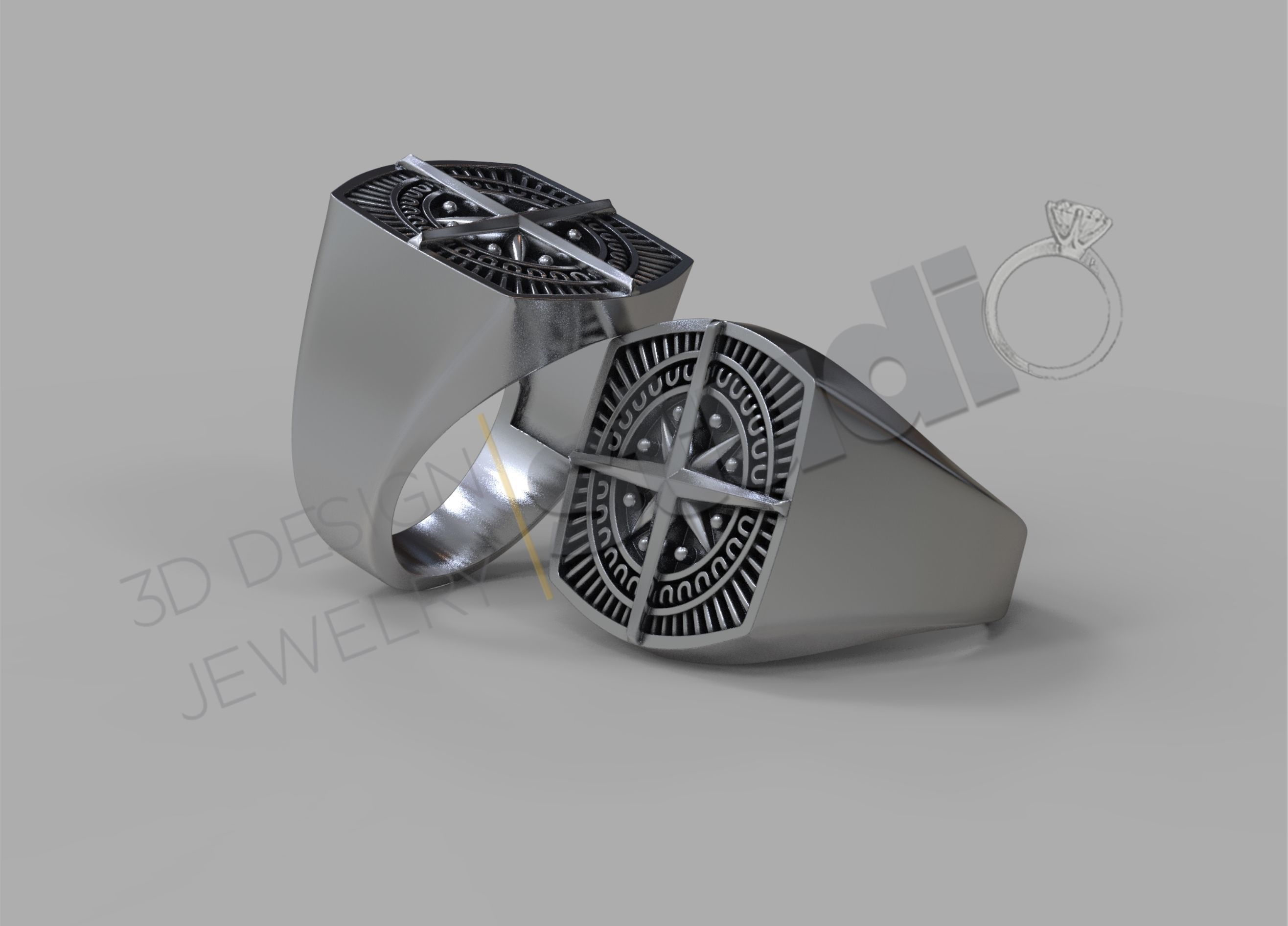 Highly detailed compass ring 3d model  3D print model_3