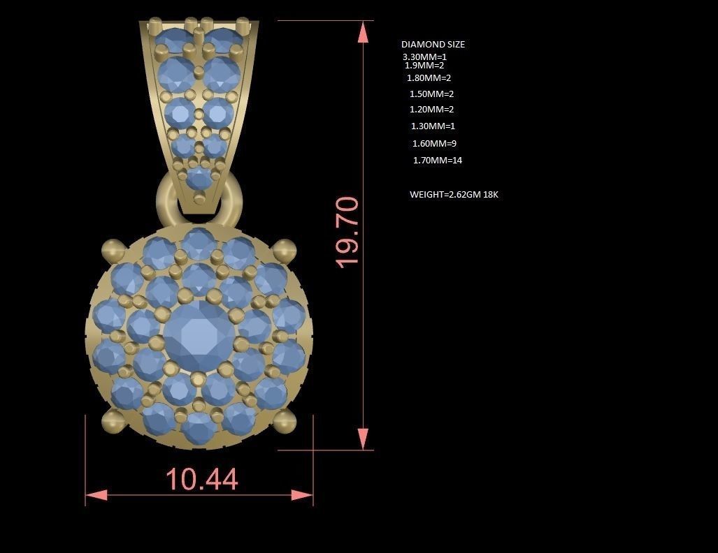 PENDENT diamond pendant in rose gold 3D print model_5