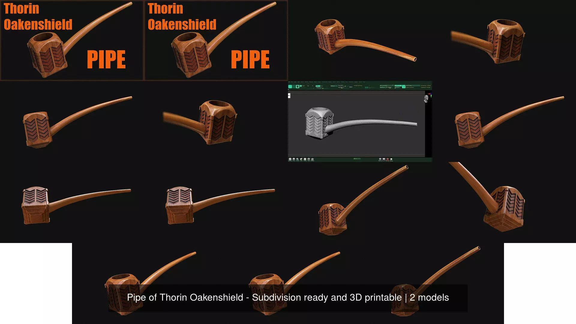 Pipe of Thorin Oakenshield - Subdivision ready and 3D printable 3D Model Collection_2