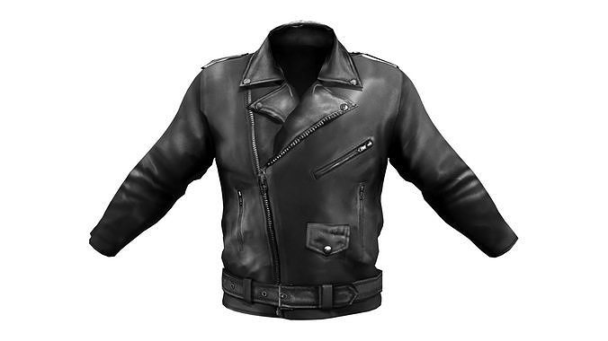 Men Slim Fit Leather Biker Jacket Low-poly 3D model