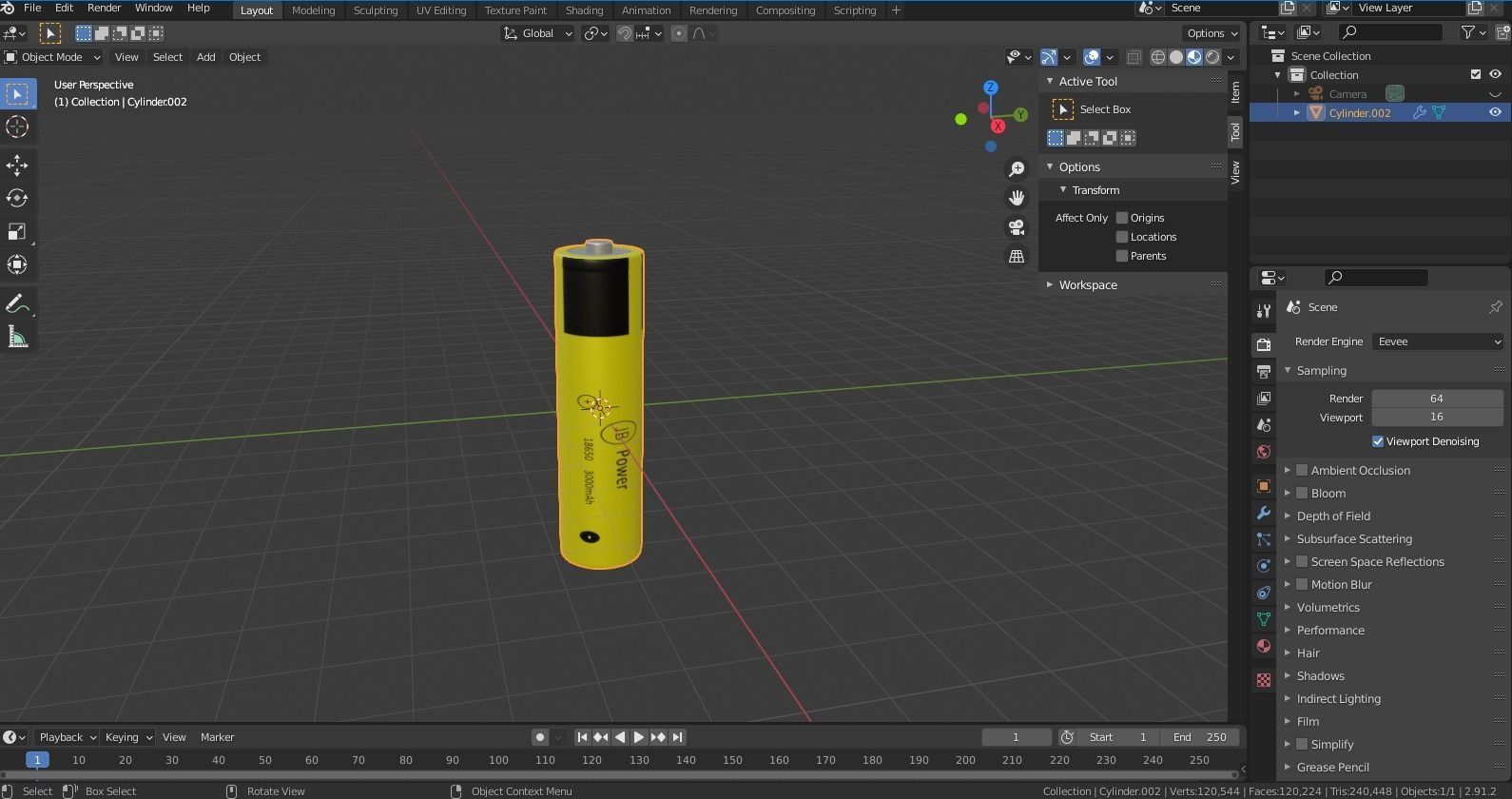 Li Ion Battery 18650 yellow 3D model_12