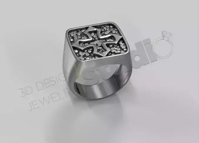 Highly detailed ring with cross inside and pattern 3d model