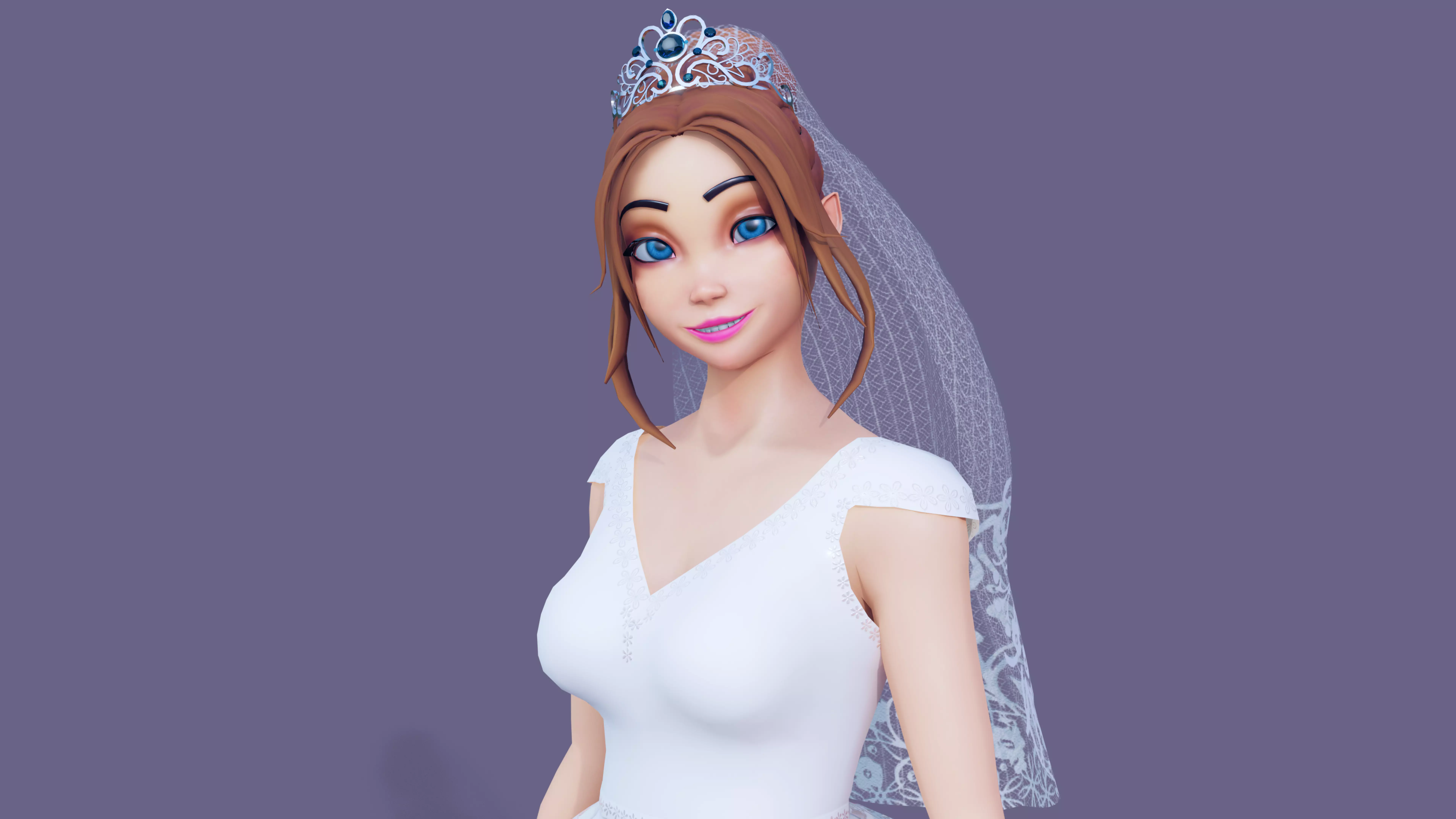Cartoon Bride Blender Rigged Low-poly 3D model