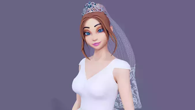 Cartoon Bride Blender Rigged  Low-poly 3D model