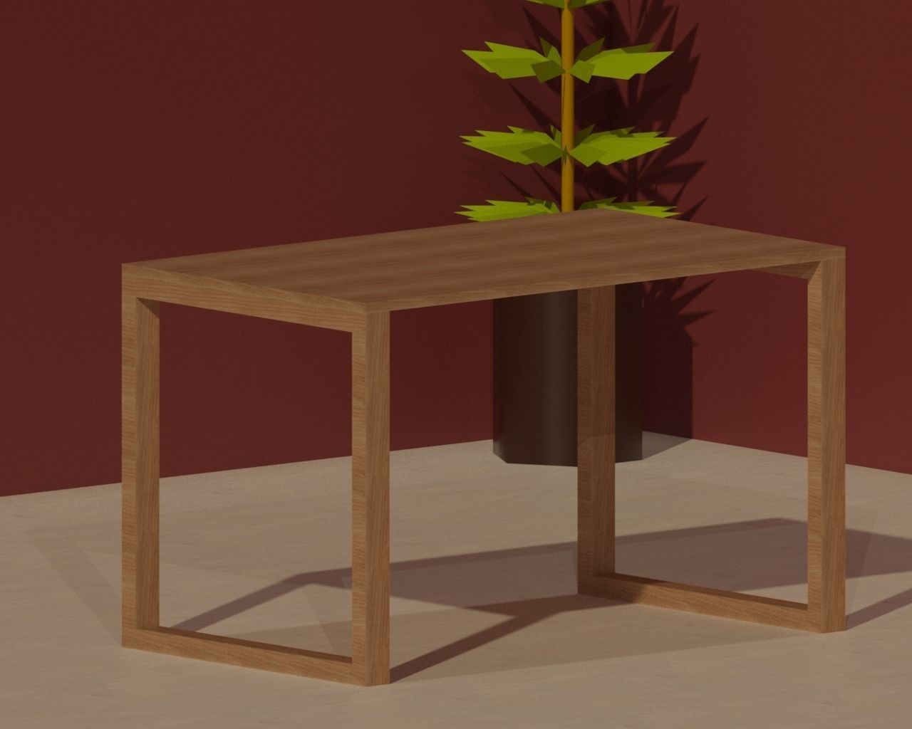 Wooden Table with Plant Low-poly 3D model_3