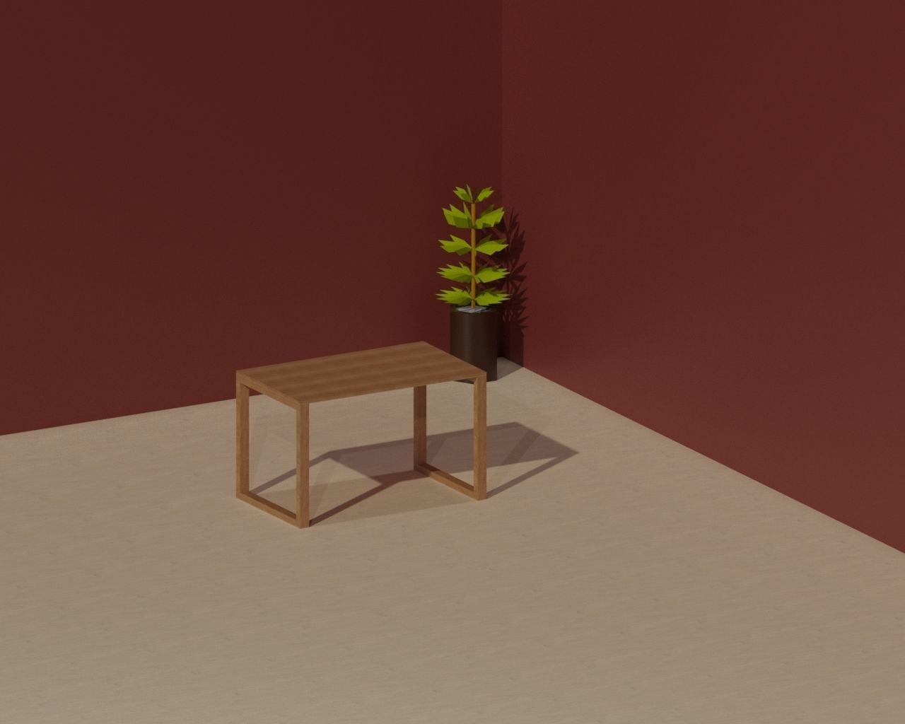 Wooden Table with Plant Low-poly 3D model_1