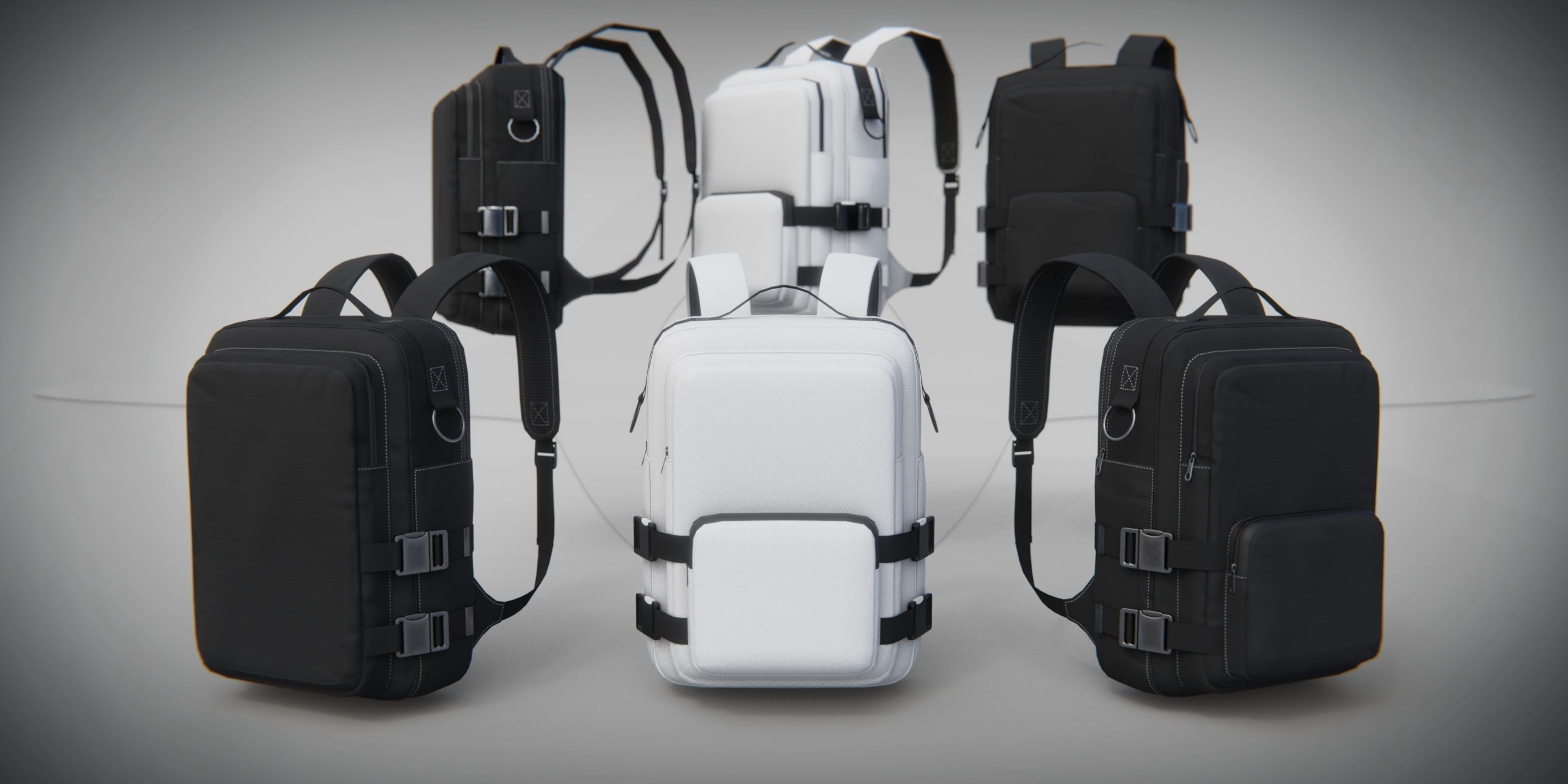 Urban PBR Backpack set Low and Mid poly Low-poly 3D model_12