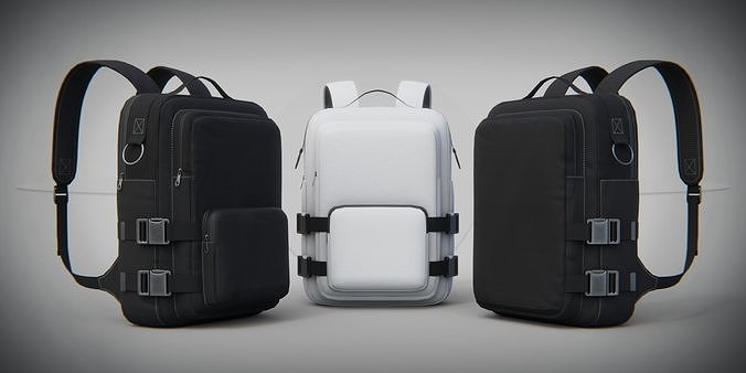 Urban PBR Backpack set Low and Mid poly Low-poly 3D model