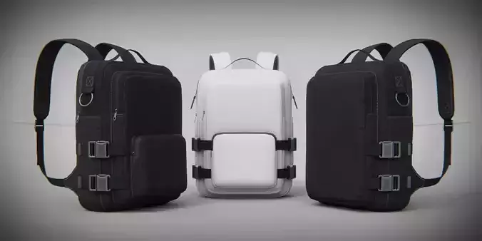 Urban PBR Backpack set Low and Mid poly Low-poly 3D model