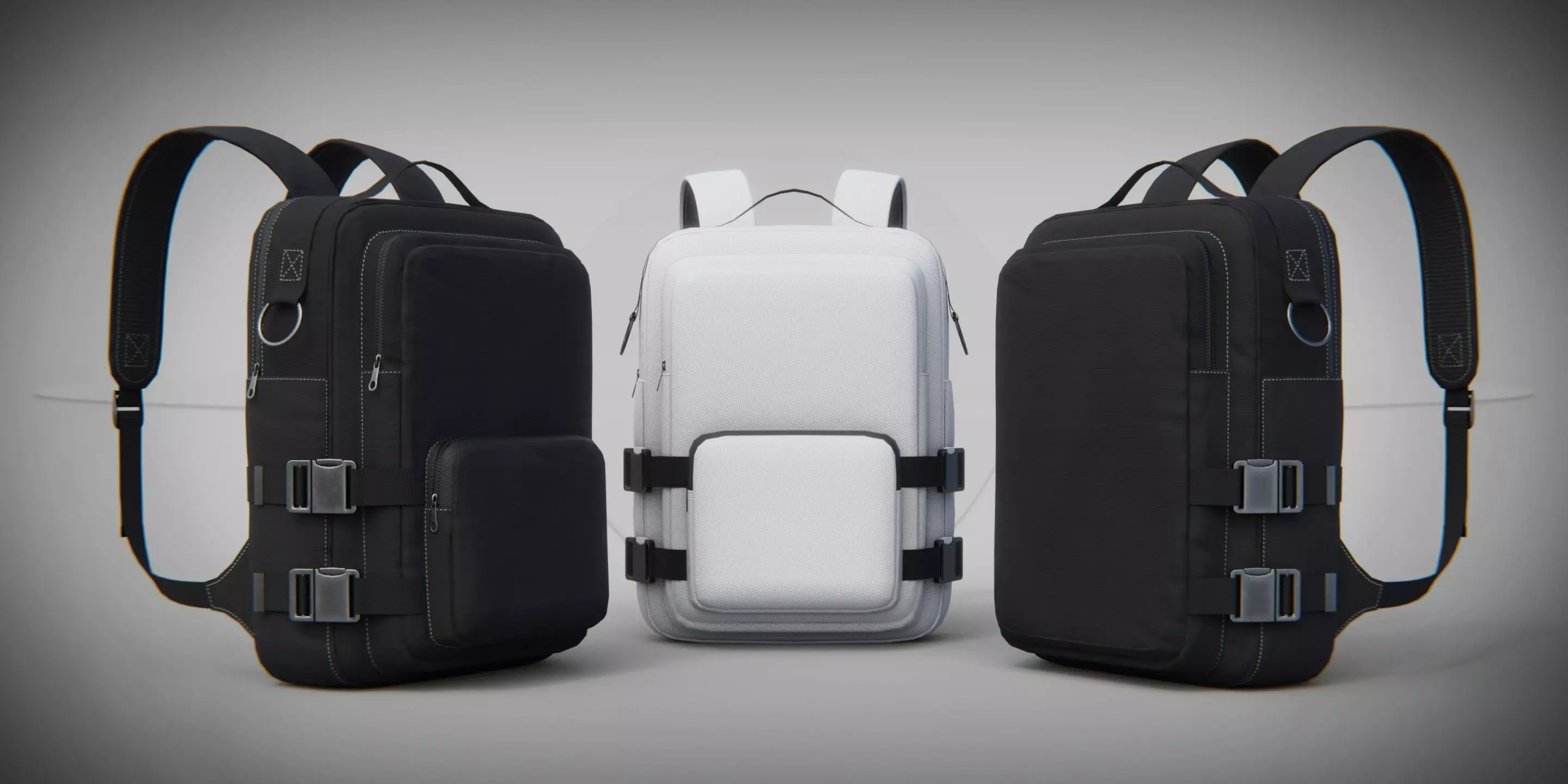 Urban PBR Backpack set Low and Mid poly Low-poly 3D model_0
